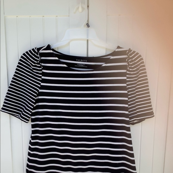Talbots Petites - Striped Ruffle Short Sleeve - Size Large - Picture 1 of 6